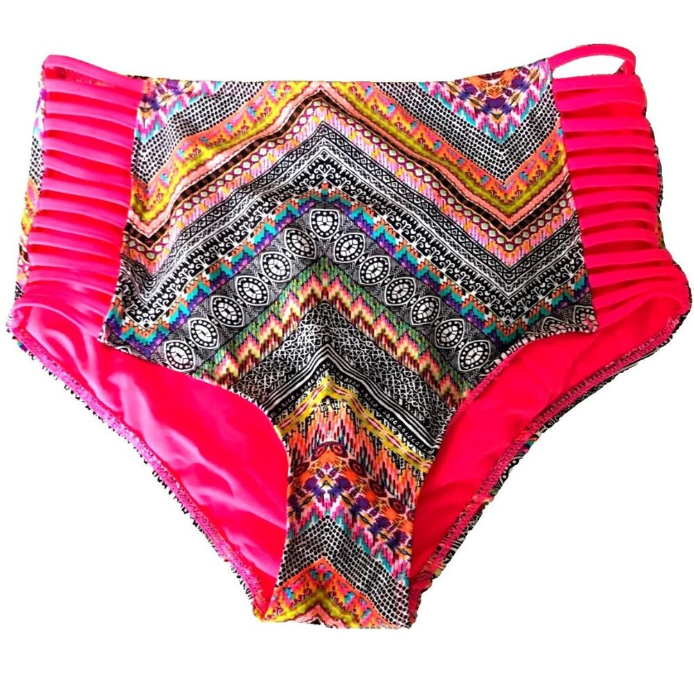 TINIBIKINI high waist bottom swimwear multicolor neon geometric, Size XL